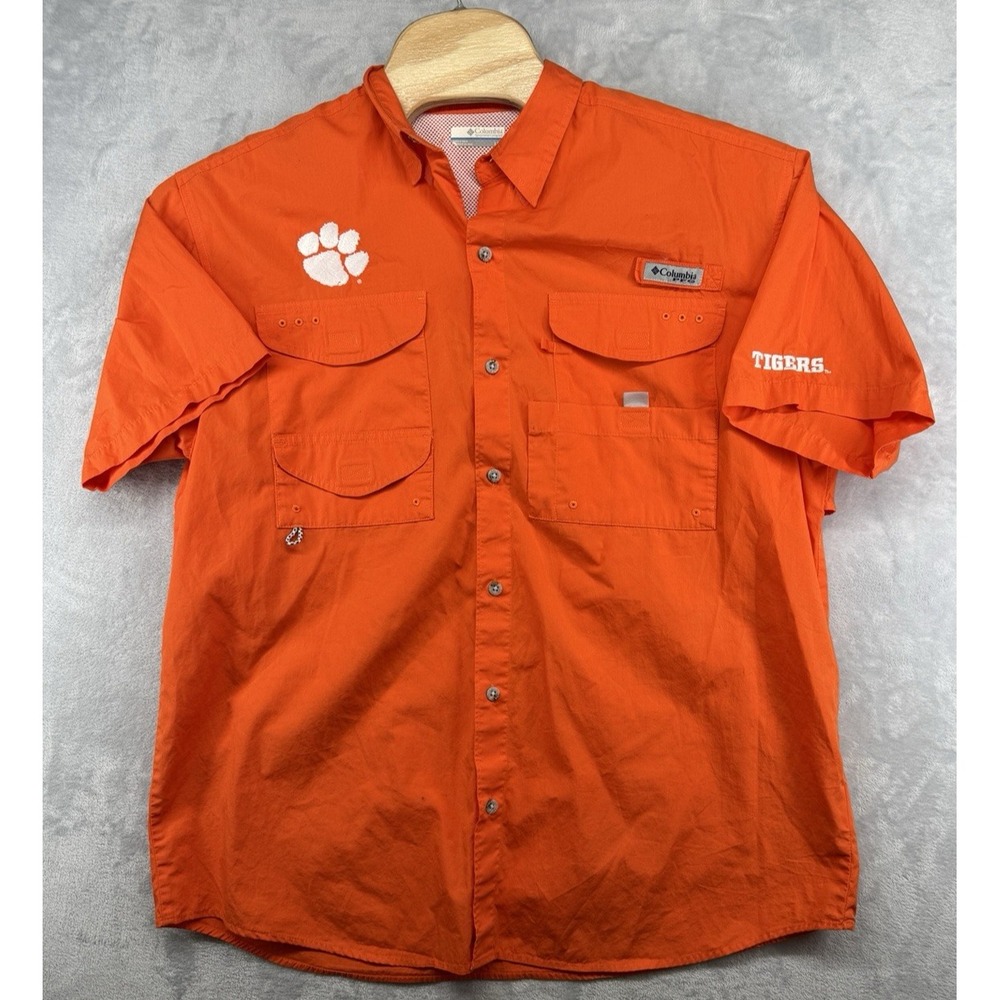 Columbia PFG Clemson Tigers Fishing‎ Shirt NCAA Football Orange Men's Size L